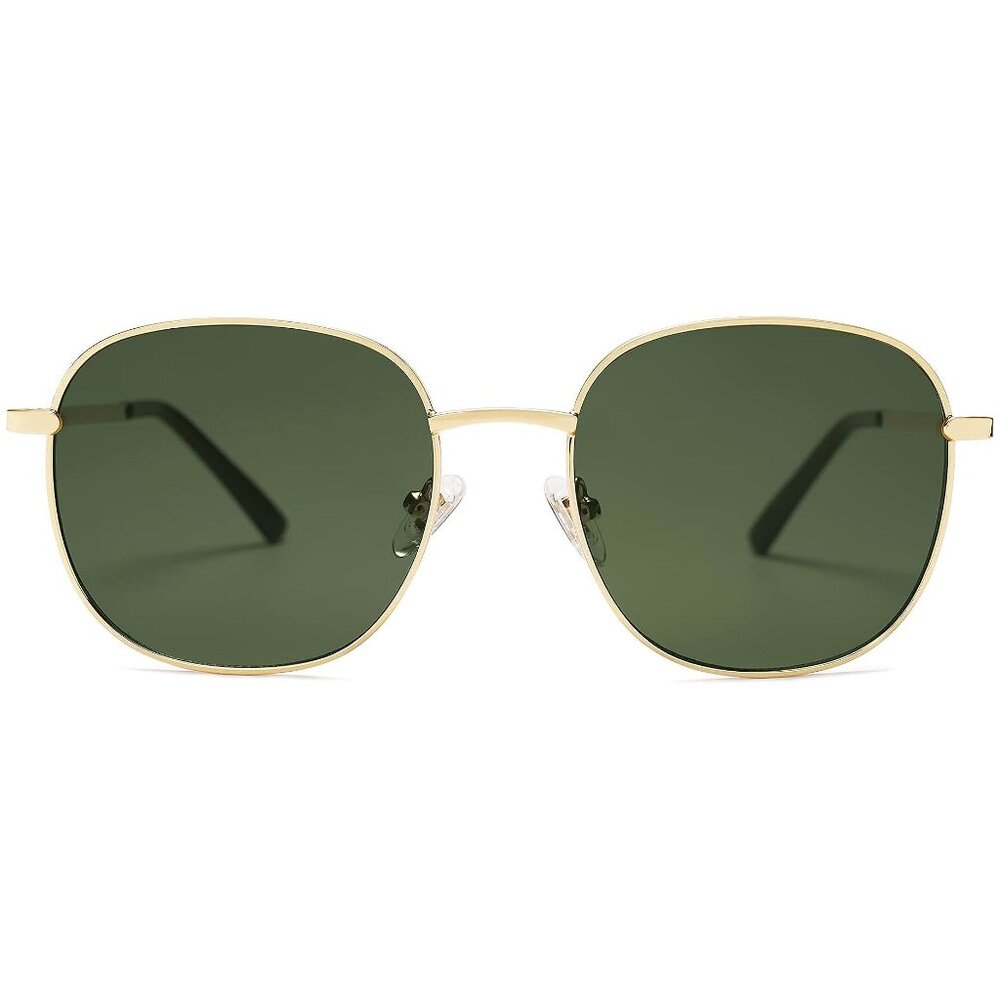 Classic Trendy Square Sunglasses for Women Men , Gold/Dark Green